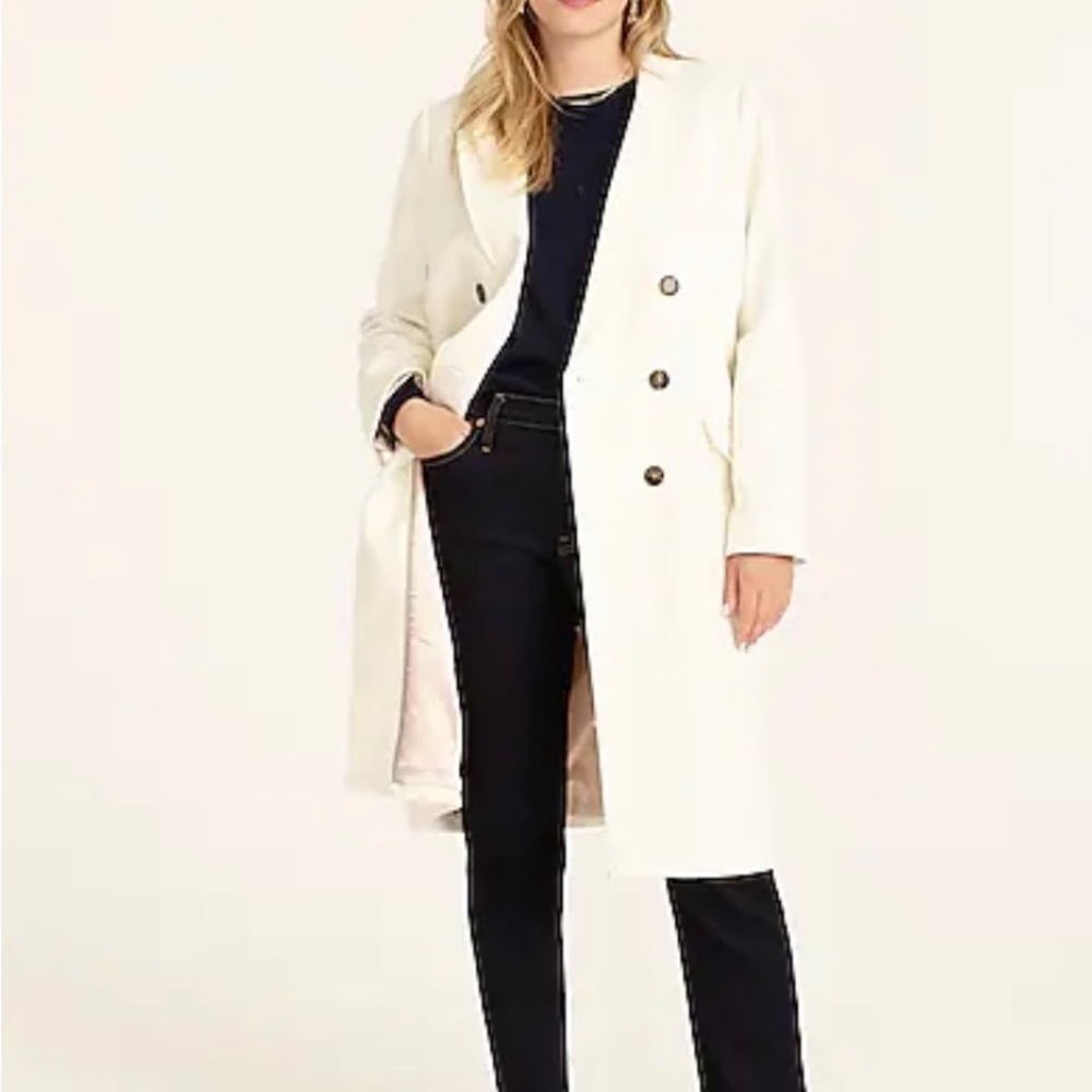 J.Crew Double-Breasted Topcoat in Italian Wool-Cashmere in Ivory Size 12